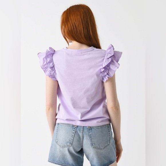 English Factory Mixed Media Ruffle Sleeve Blouse Top Medium White Minimalist - Picture 7 of 7